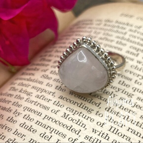 Chunky pink quartz silver vintage ring - Picture 1 of 3
